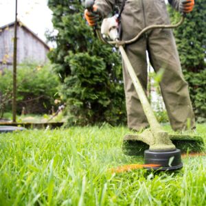 Lawn mover on green grass. Machine for cutting lawns.