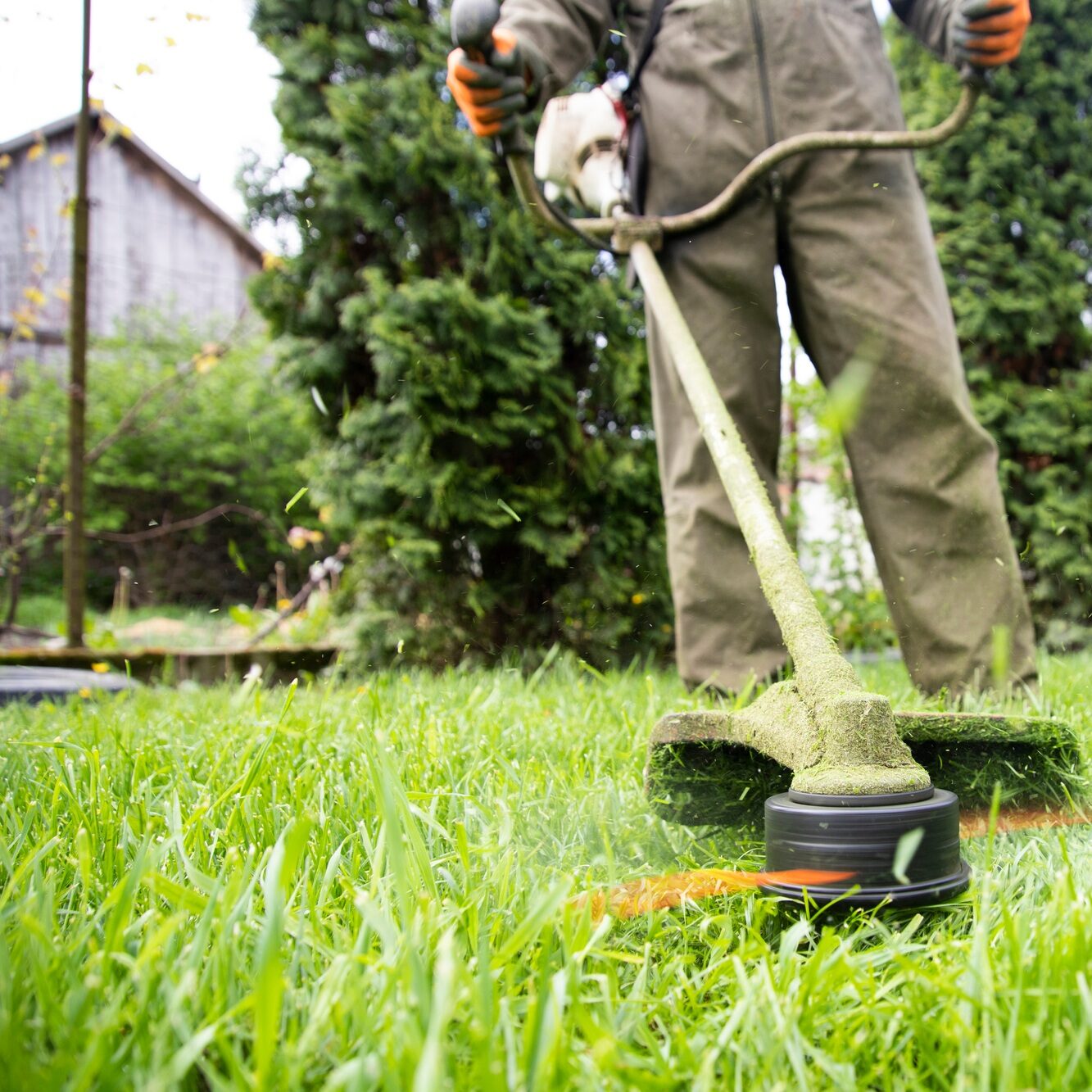 Lawn mover on green grass. Machine for cutting lawns.